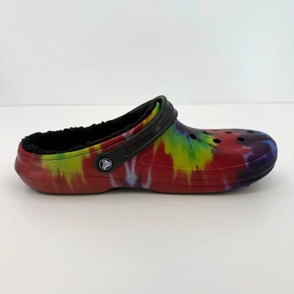 Crocs Tie Dye Classic Lined Clogs Mens Size 13 Multicolor Fuzzy Slippers Shoes